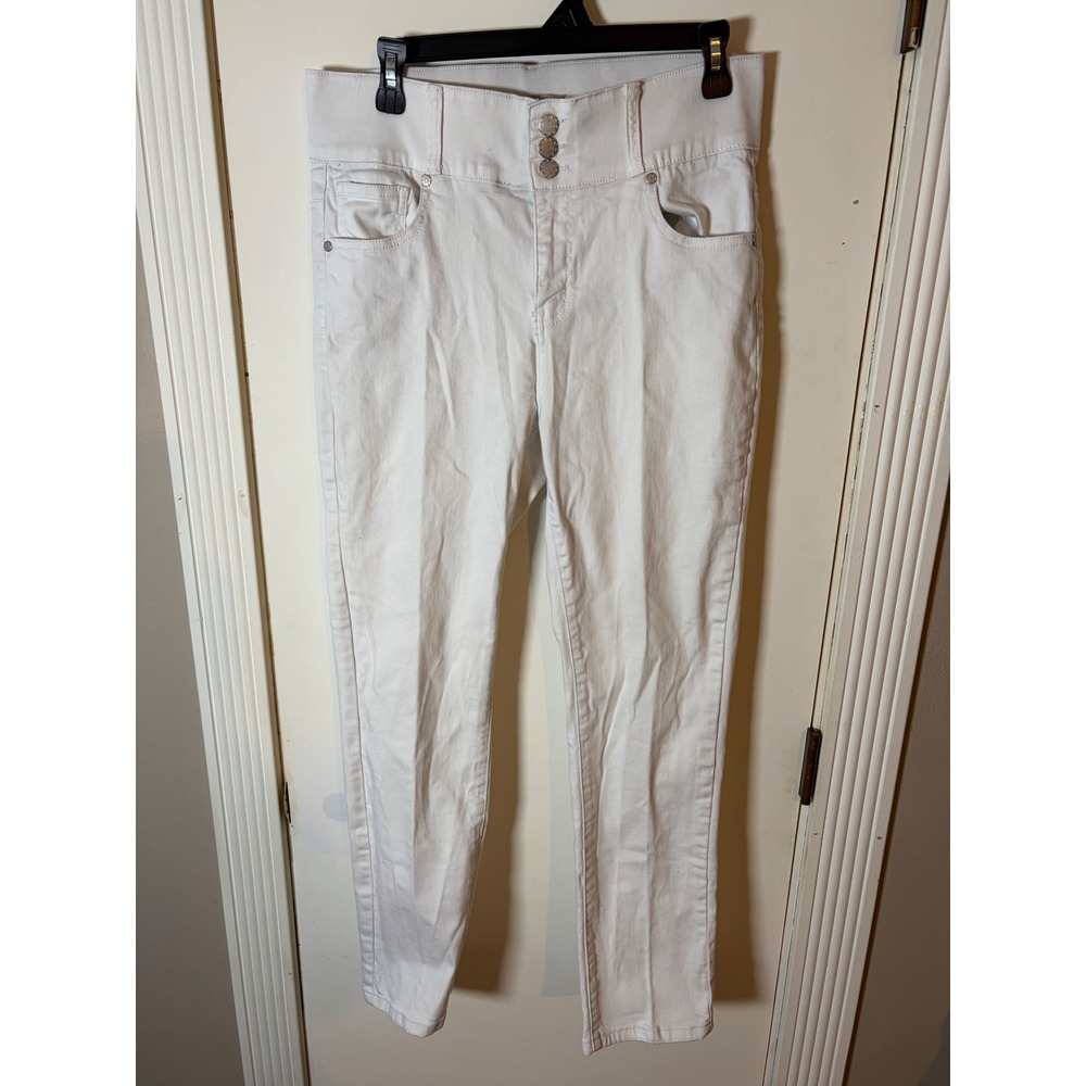Charlie Paige Womens White High Rise Skinny Jeans Triple Button Stretch Size M